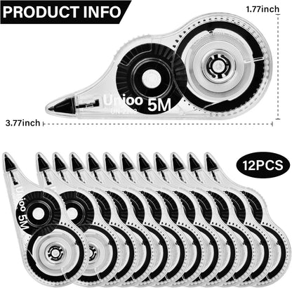 Unjoo White Correction Tape 12-Pack for School & Office
