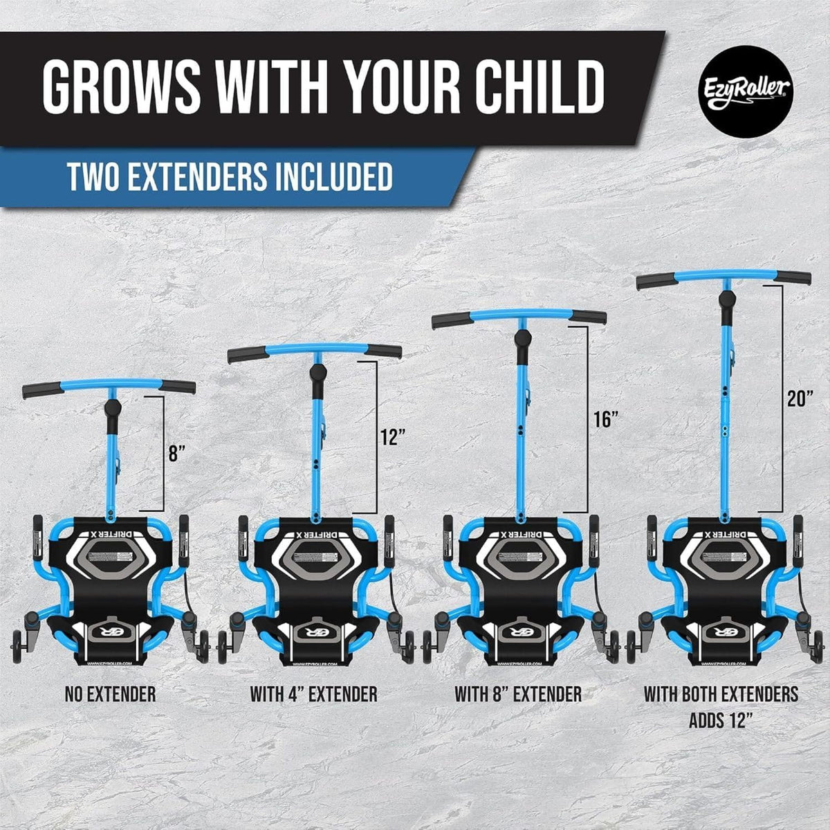 EzyRoller Drifter X Ride-On Toy for Kids Ages 4-12+, Blue, Adjustable Drift Machine with Steel Frame, Hand Brake & Extension Bars