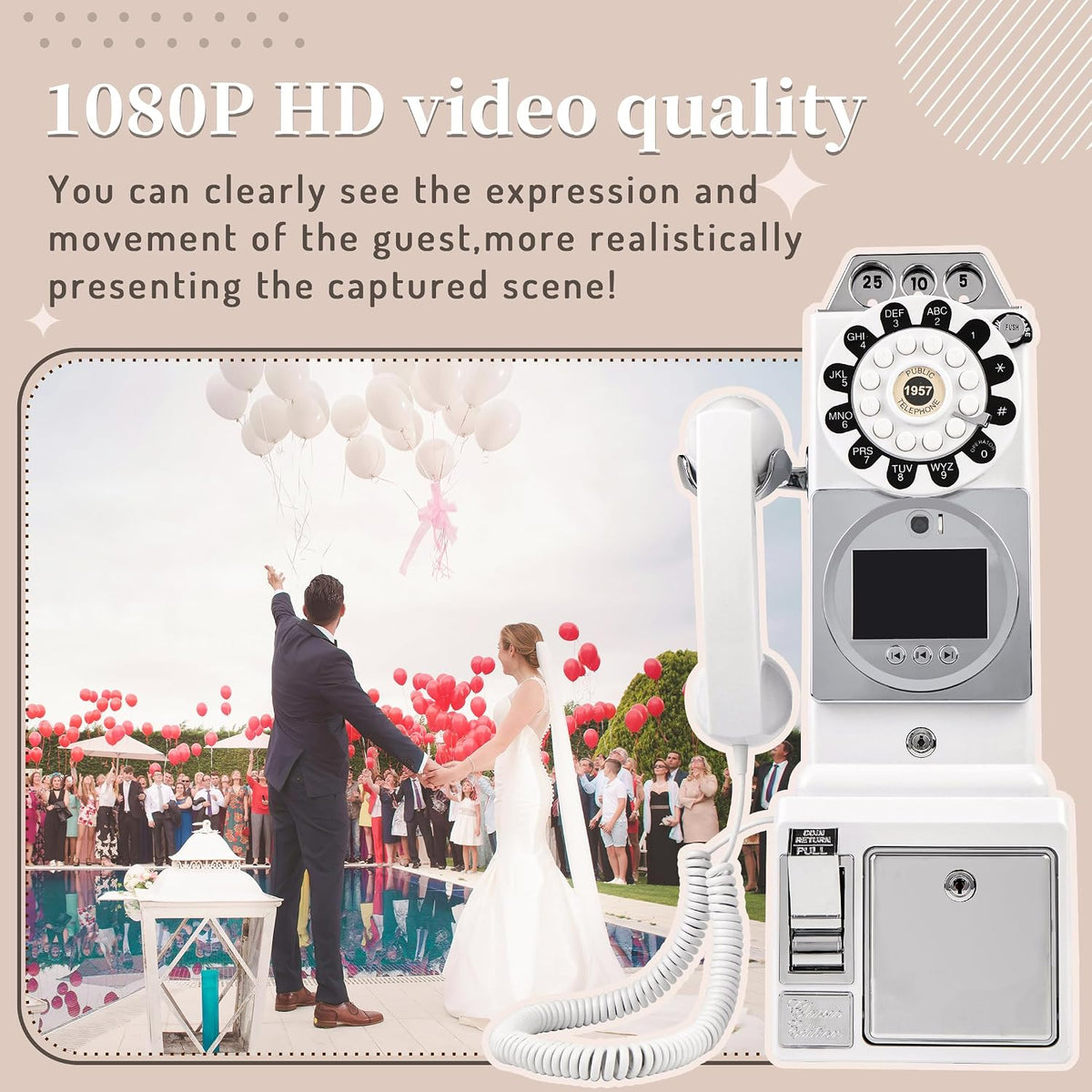 Video Audio Guest Book, Wedding Phone Customized Video Messages, Record Preserve Your Special Occasions, Ideal for a Variety of Memorable Party Occasions (Wall Phone,White)