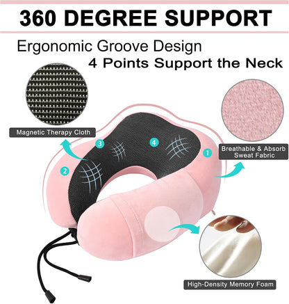urnexttour Travel Pillow and Blanket Set Neck Pillow Airplane Foam Pink 43x60 Inch Plane Blanket, Traveling Compact Storage Bag, Eye Mask, and Earplugs for Ultimate Flight Comfort, Women and Men