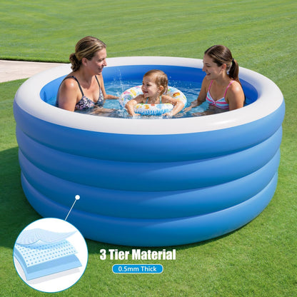 Inflatable Pool, 71" x 71" x 30", Round Family Swimming Pool with 4-Layer Air Chambers, Portable Blow-Up Pool for Kids & Adults, Blue