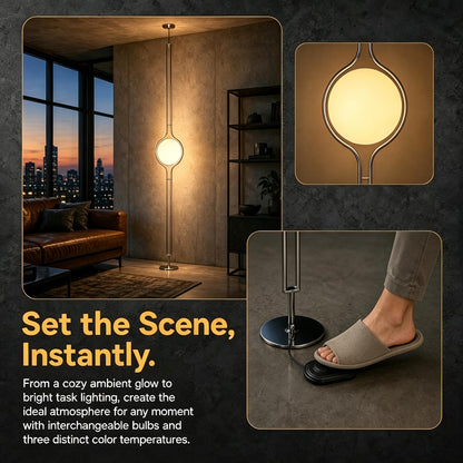 HyperionFlo Essentials Premium Stainless Steel Floor-to-Ceiling Lamp, Adjustable 98–110 Inch Standing Lamp, 3 Color Modes, Tool-Free Installation, White