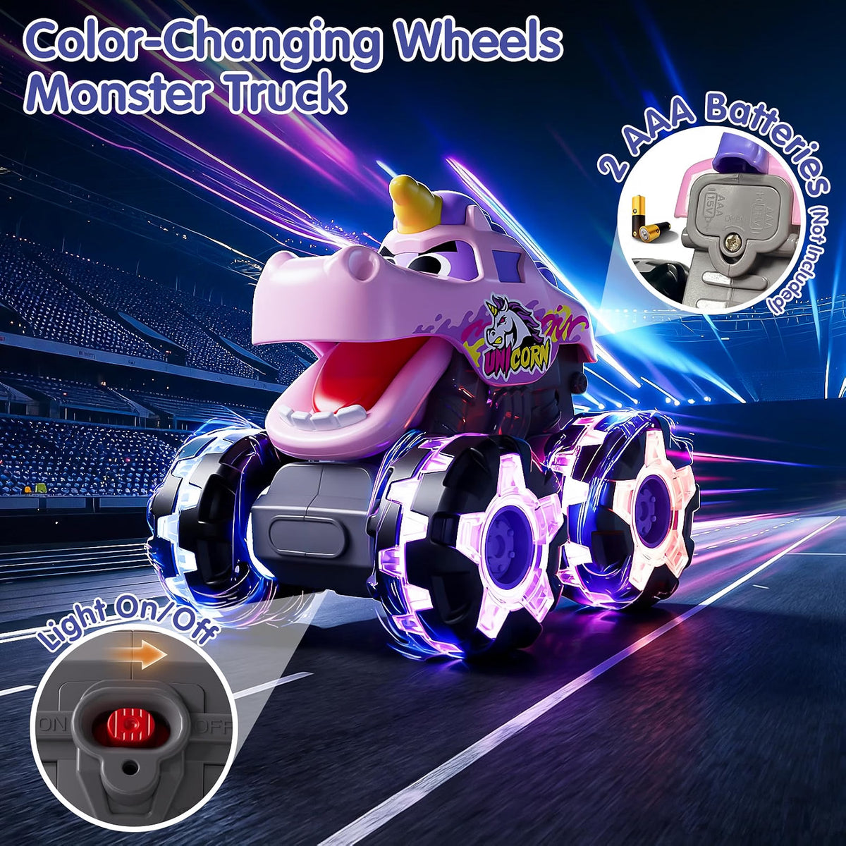 SunnyPal 3-Pack Light Up Monster Truck Toys for Toddlers
