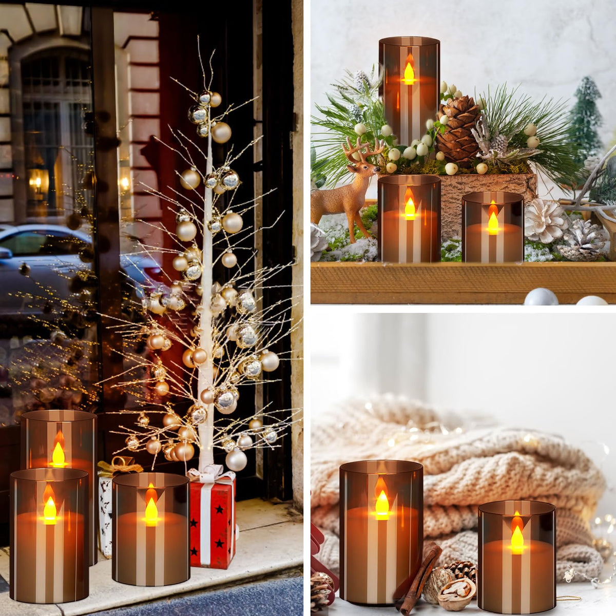 wemarry Flameless Candles, Acrylic Pillars, 3-Pack with Remote