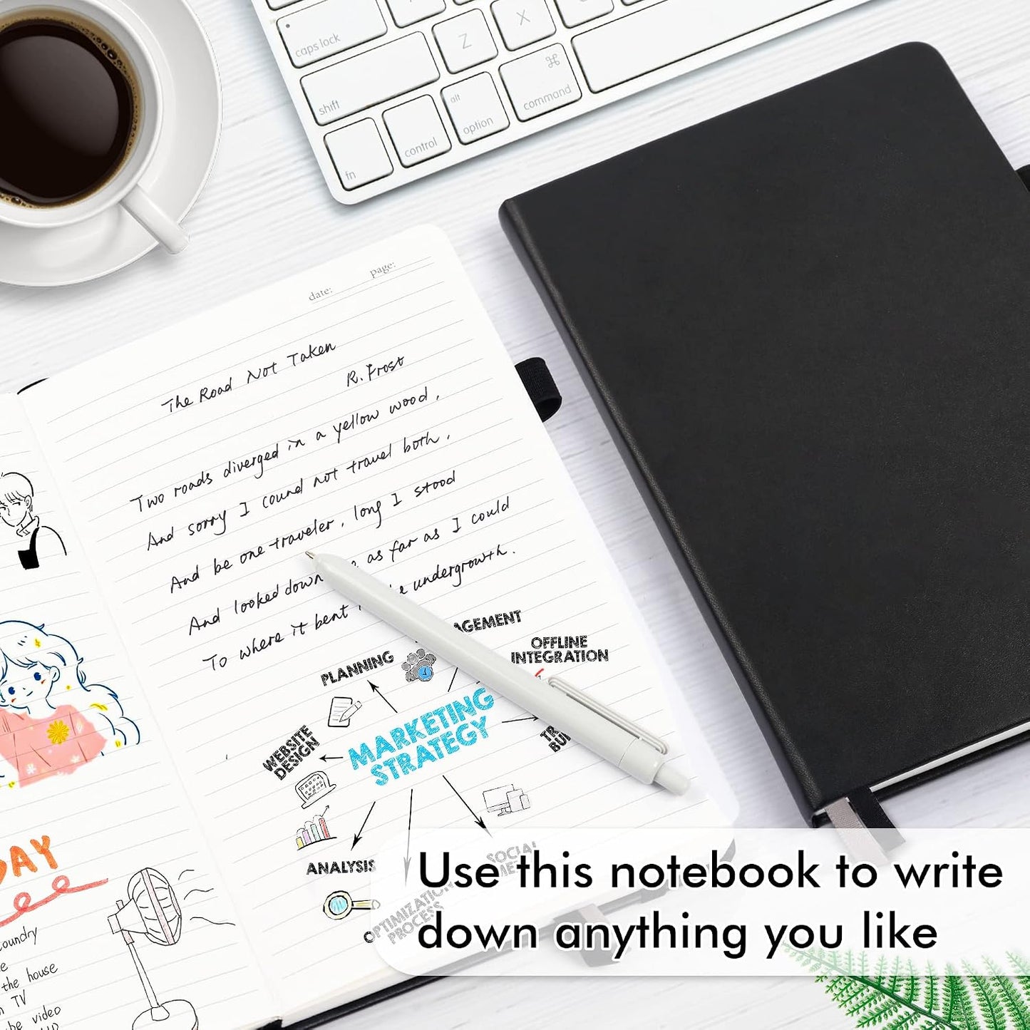Feela 12 Pack Notebooks Journals Bulk with 12 Black Pens, A5 Hardcover Ruled Journal Set with Pen Holder, 120 GSM, 5.1” x 8.3”, Black