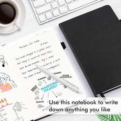Feela 12 Pack Notebooks Journals Bulk with 12 Black Pens, A5 Hardcover Ruled Journal Set with Pen Holder, 120 GSM, 5.1” x 8.3”, Black