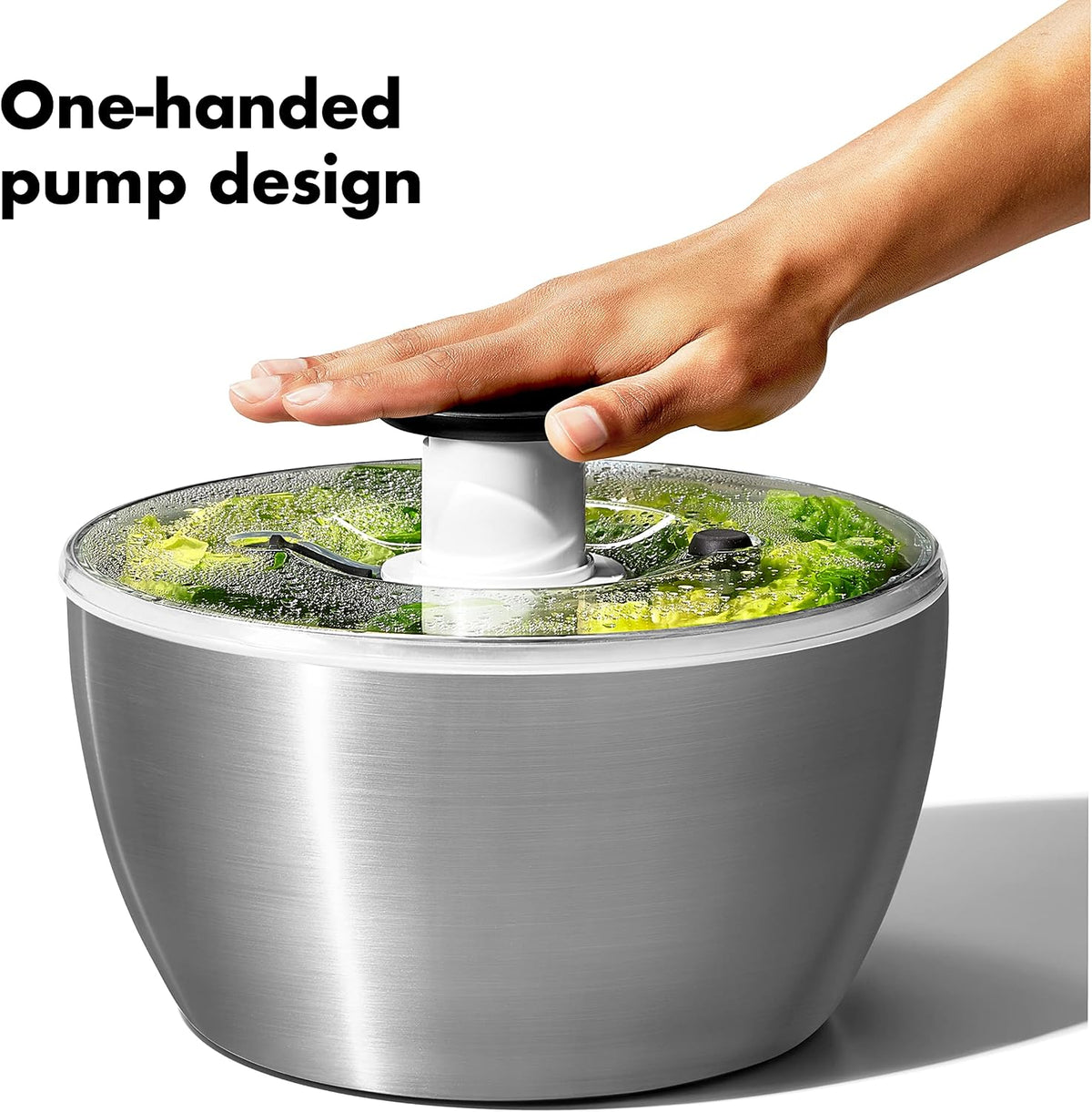 OXO Good Grips Stainless Steel Salad Spinner, Vegetable Washer - 6.22 Qt Spin Dry Produce, Serving and Storage, Non-Slip, One-Handed Pump, Brake Button, Dishwasher Safe, Large-Capacity Bowl