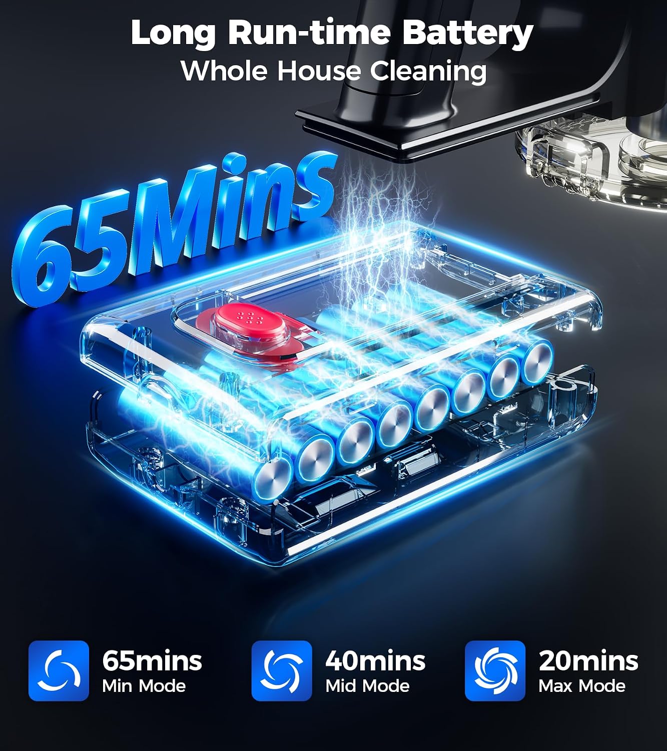 Cordless Vacuum Cleaner, 600W 50Kpa 65Mins Cordless Stick Vacuum with Self-Standing, Touch Screen, Anti-Tangle Wireless Vacuum, Vacuum Cleaners for Home/Pet Hair/Carpets/Hardwood Floor