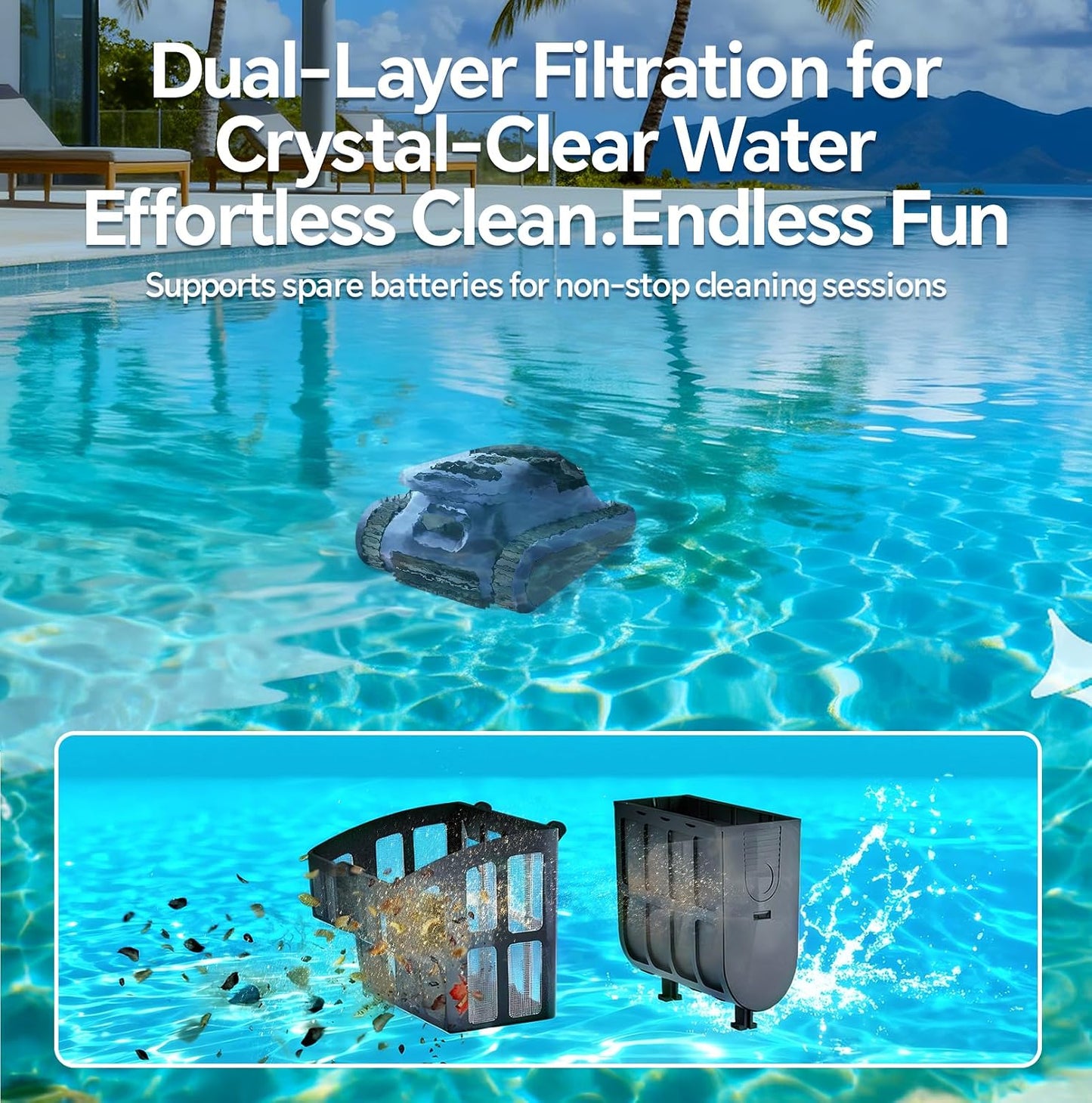 Cordless Robotic Pool Cleaner for Inground & Above Ground Pools, 180W Brushless Motor, 180-Minute Runtime, Wall-Climbing Pool Vacuum, SAT30