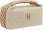 HyperionFlo Essentials Portable Canvas Makeup Bag, Small Toiletry Bag with Zipper, Hanging Loop & Convertible Handles, Beige