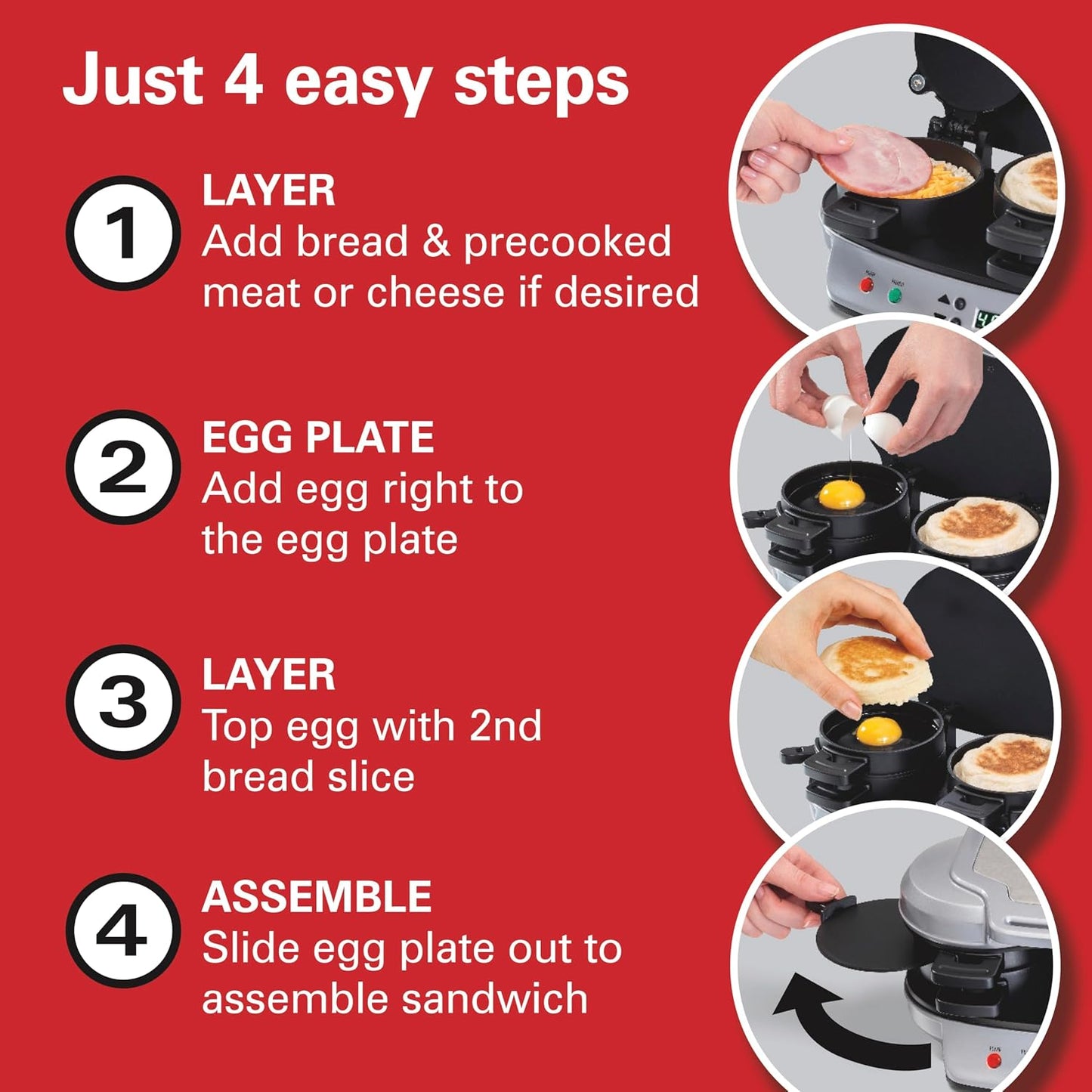 Hamilton Beach Dual Breakfast Sandwich Maker with Egg Cooker Rings & Timer Perfect for English Muffins, Croissants, Mini Waffles | Customizable & Fast |PFAS-Free | Silver | 25490MNA
