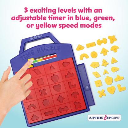 Winning Fingers Shape Toy Puzzle Game, Pop-Up Board Game with Shape Puzzles, 2-Player Matching & Concentration Game for Kids Ages 3+, Blue