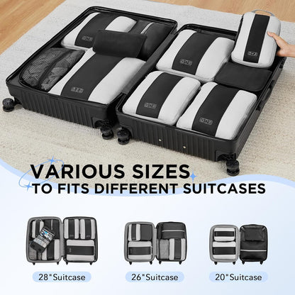 OlarHike 10 Set Compression Packing Cubes for Travel Essentials,Compressible Expandable Space Saver Bags for Organizing Clothes,Luggage Suitcase Garment Bags with Over 1000 pcs Mesh Holes(Black)