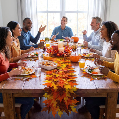 7 Pcs Fall Thanksgiving Maple Leaves Table Runner and Placemats Set 14 x 71'' 3D Multilayer Leaf Table Runner, 15'' Autumn Placemats Set of 6, Washable, for Home Fall Thanksgiving Table Decor