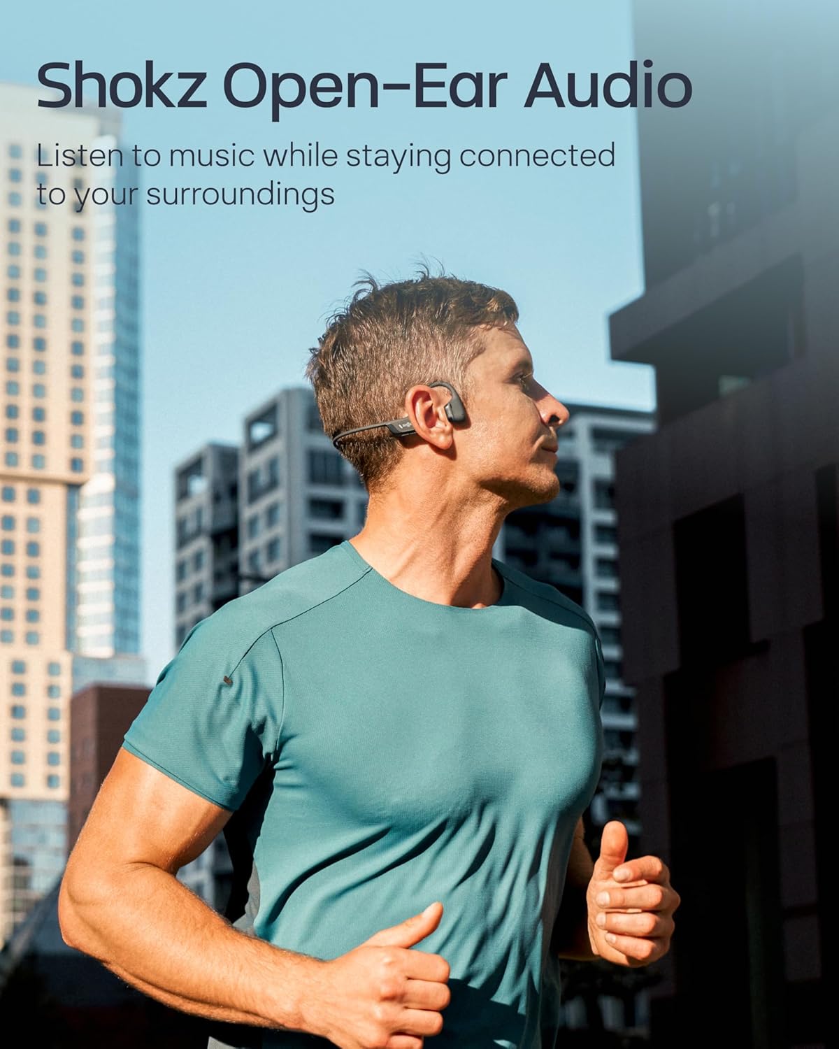 Auriculares deportivos Bluetooth SHOKZ OpenRun Pro 2 de conducción ósea, negro, con tira reflectante; sonido premium DualPitch; percepción del entorno con diseño de oído abierto; micrófono inteligente; IP55; 12h de batería; para correr/ciclismo/senderismo