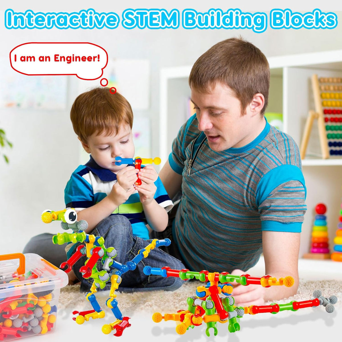 Qirptey 125-Piece STEM Building Toys for Kids Ages 3+, Educational Interlocking Building Blocks with Idea Booklet & Storage Box, Creative Engineering Construction Set