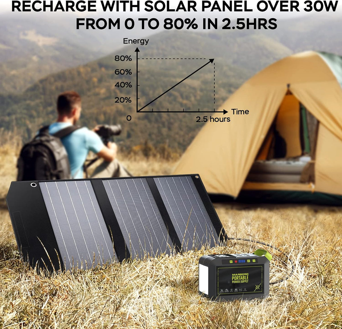 MARBERO Portable Power Station 88Wh, 120W Surge, 24,000mAh Power Bank with 110V AC Outlet, 8 Output Ports for Camping, Home Backup, Outdoor Emergency, Hunting & Fishing
