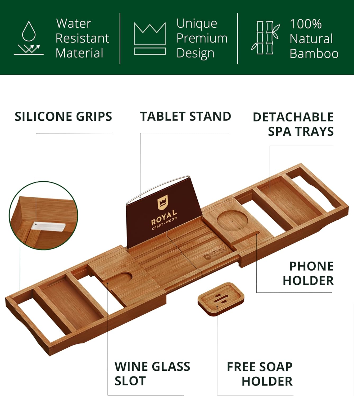Trending Now Wood Bath Tray – Bathtub Tray for Tub, Expandable Bamboo Bath Tray & Bathtub Caddy with Book Holder, Wine Glass Holder, Phone & Tablet Stand, Spa Bath Accessories, Birthday Gifts for Mom