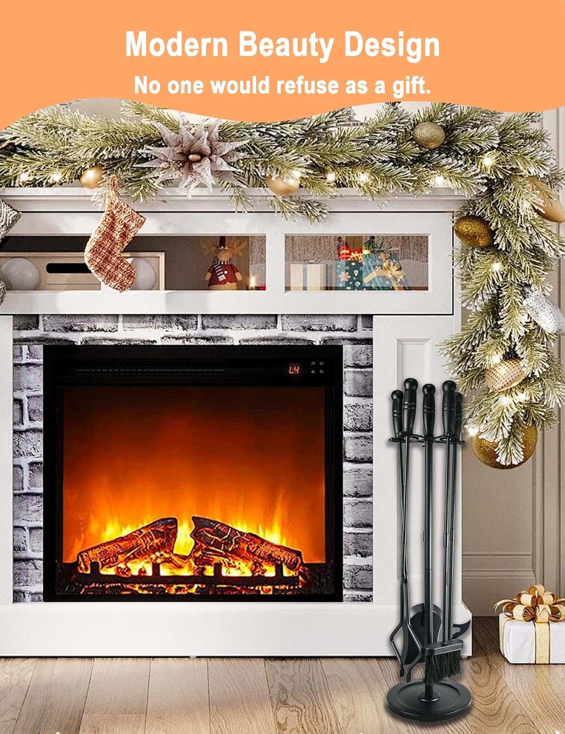 HyperionFlo Essentials 31.5-Inch 5-Piece Fireplace Tool Set with Stand