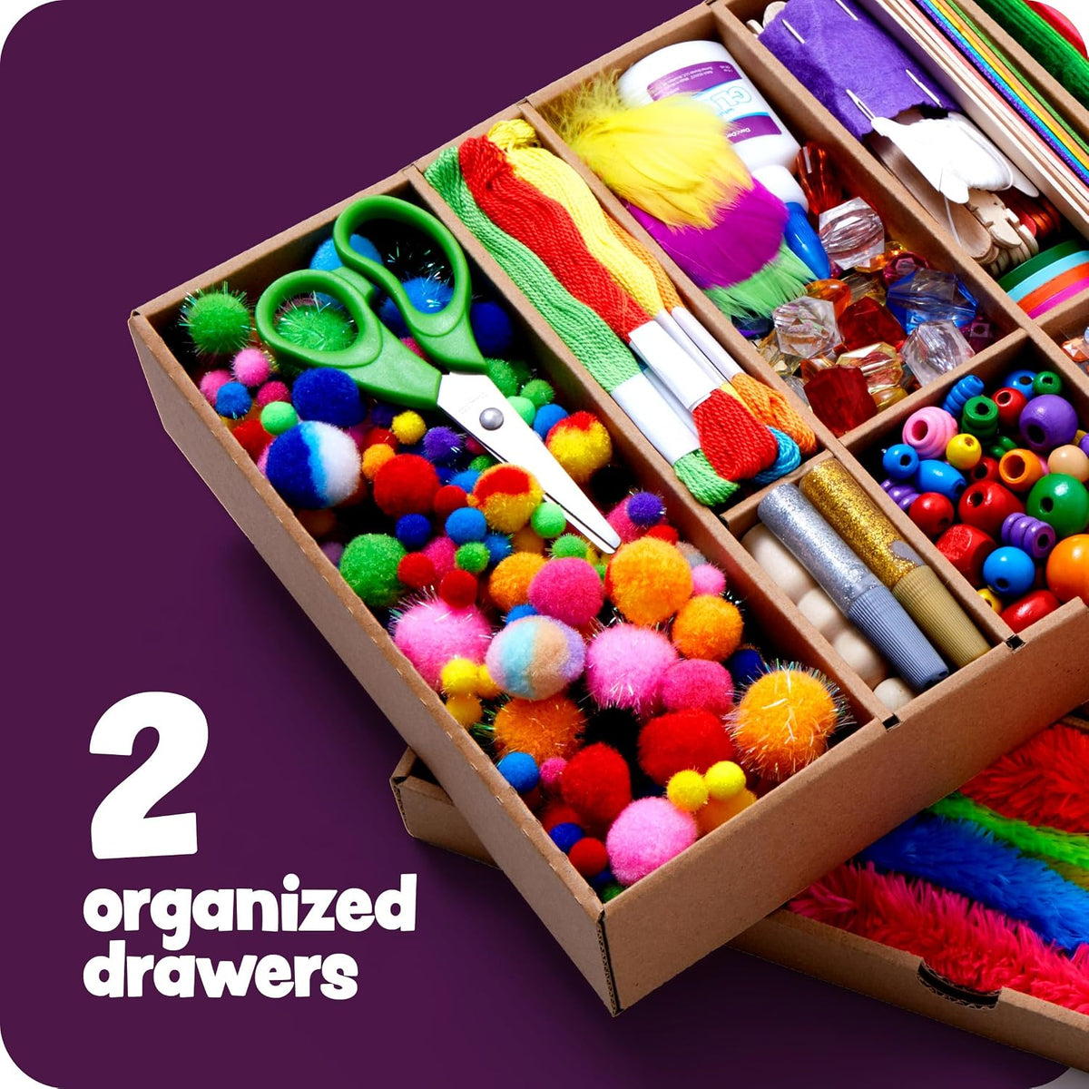 Dan&Darci Arts and Crafts Vault, 1000-Piece Craft Supplies Kit with 2-Drawer Storage Case, DIY Art & Craft Activity Set for Kids Ages 4–12, Multicolor