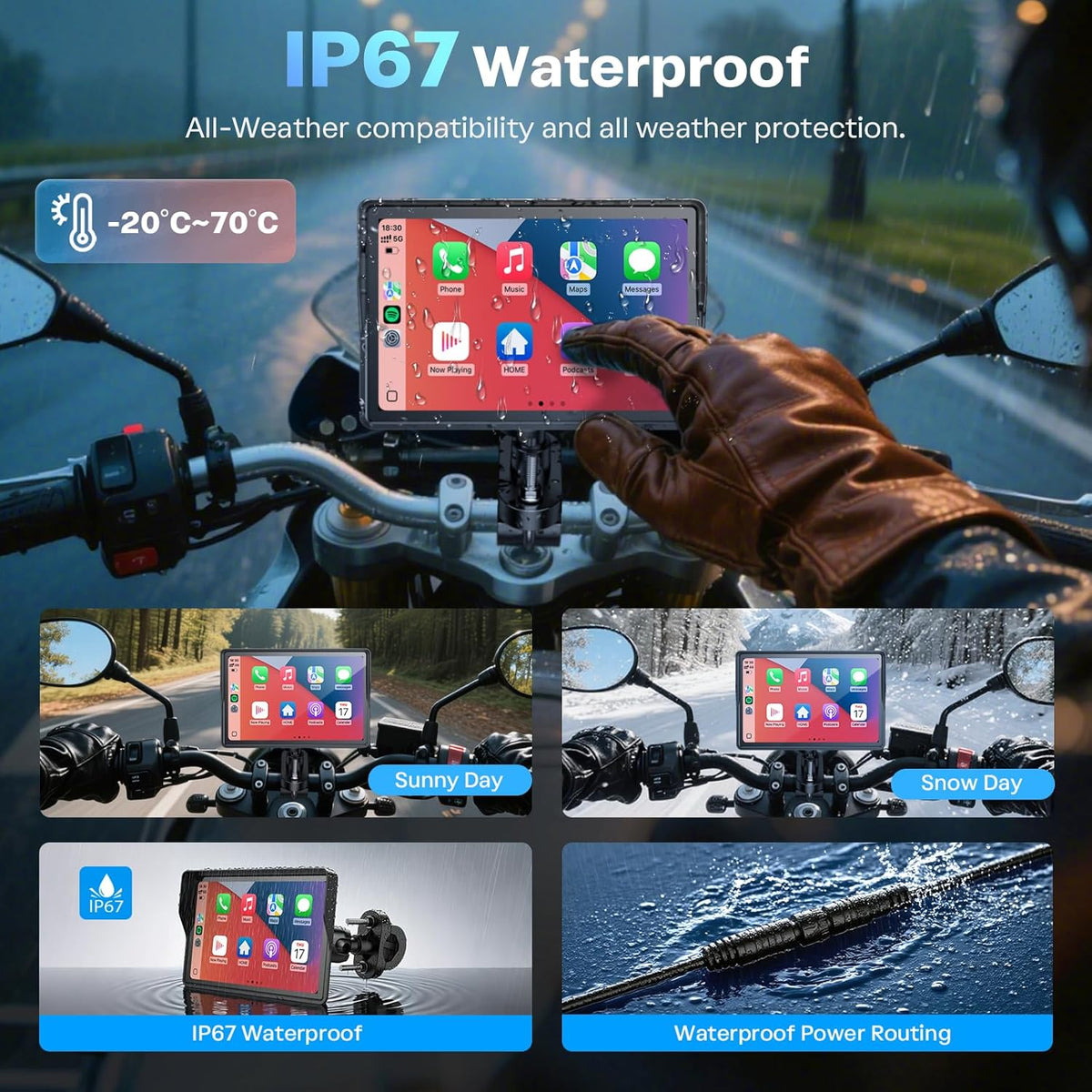WonVon 5 Inch Motorcycle Carplay GPS Navigation System with Apple Carplay and Android Auto Portable Screen with Dual Bluetooth, Navigation, Siri, Google Assistant（Not Inchluded TPMS）