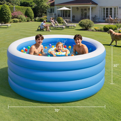 Inflatable Pool, 71" x 71" x 30", Round Family Swimming Pool with 4-Layer Air Chambers, Portable Blow-Up Pool for Kids & Adults, Blue