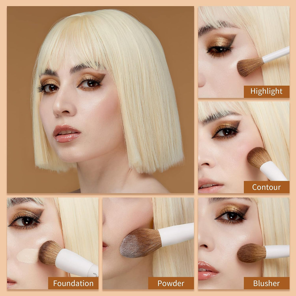 Jessup 14Pcs Premium Synthetic Makeup Brush Set T329 with Foundation Brush Flat Top for Face Blush Liquid Powder Foundation SF002