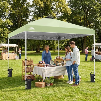EAGLE PEAK 10x10 Pop Up Canopy Tent, Easy Setup Outdoor Canopy with Vented 150D Silver-Coated Top, Steel Frame, UPF 50+ Sun Protection & Weight Bags, Smoke Green