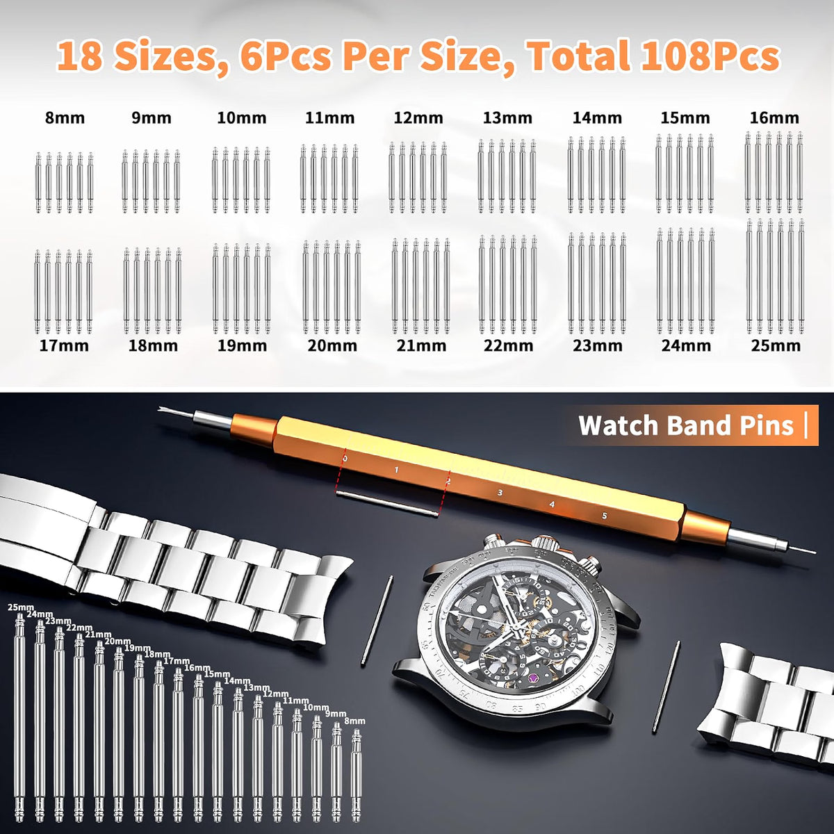 BYNIIUR 155-Piece Watch Repair Kit, Watch Link Removal & Battery Replacement Tool Set with XL 55mm Case Opener, Spring Bar Tools, Screwdrivers & Carrying Case