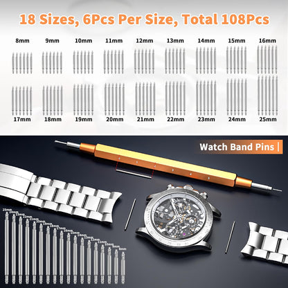 BYNIIUR 155-Piece Watch Repair Kit, Watch Link Removal & Battery Replacement Tool Set with XL 55mm Case Opener, Spring Bar Tools, Screwdrivers & Carrying Case