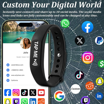 Digital Business Card Wristband | Blue NFC & QR Code Bracelet for Instant Social Media and Contact Sharing