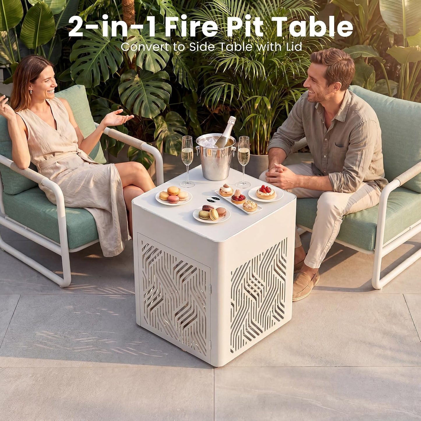 18" Propane Fire Pit Table, 45,000 BTU Outdoor Gas Fire Table with Wind Guard, Lid, Waterproof Cover & Fire Glass Beads, Aluminum Patio Firepit for Balcony Deck Garden, Fits 20 lb Propane Tank