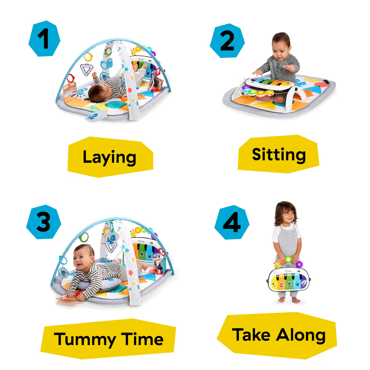 Baby Einstein 4-in-1 Kickin' Tunes Music & Language Play Gym, Piano Tummy Time Activity Mat with Lights, Music & Sensory Toys for Babies, 0–36 Months
