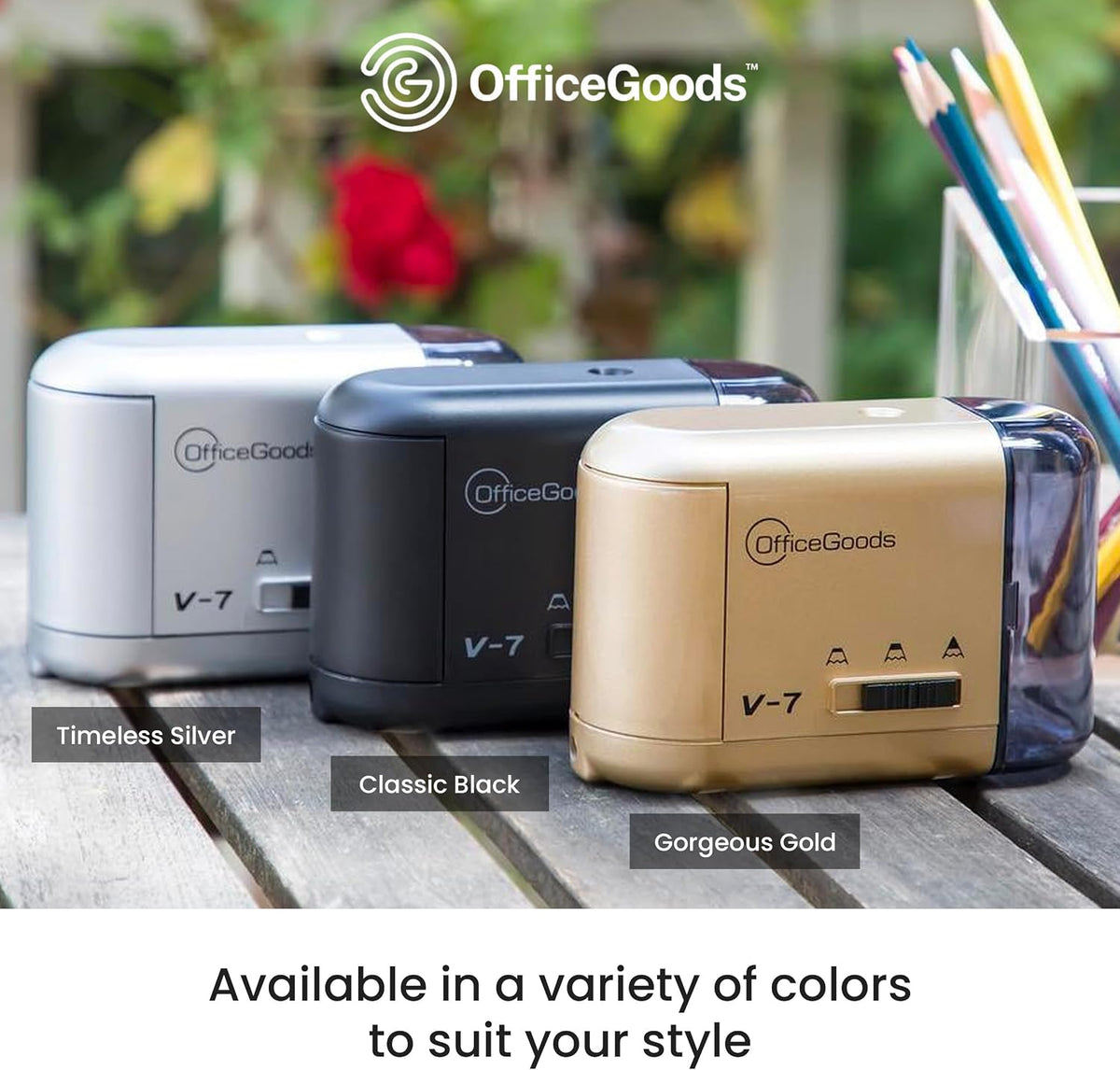 OfficeGoods Electric Pencil Sharpener | Battery, USB & Plug-In Powered Portable Sharpener for Graphite & Colored Pencils