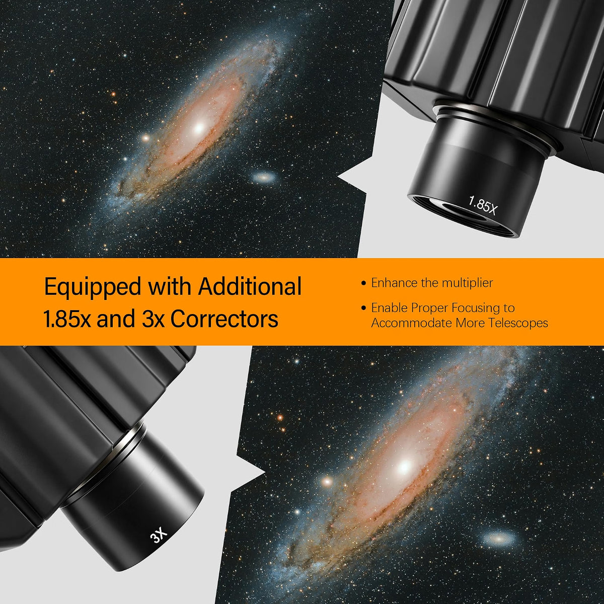 Astromania Stereo Binoviewer for 1.25" Telescope Eyepieces, Binocular Viewer with Two 32mm Plossl Eyepieces, 1.85x & 3x Correctors, Multi-Coated BAK-4 Prisms