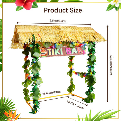 Auihiay 50-Piece Tiki Bar Hut Kit, Hawaiian Luau Party Decorations with Tiki Bar Roof, Banner, Flower Garland, Palm Leaves, Table Skirt & Tablecloth, Yellow