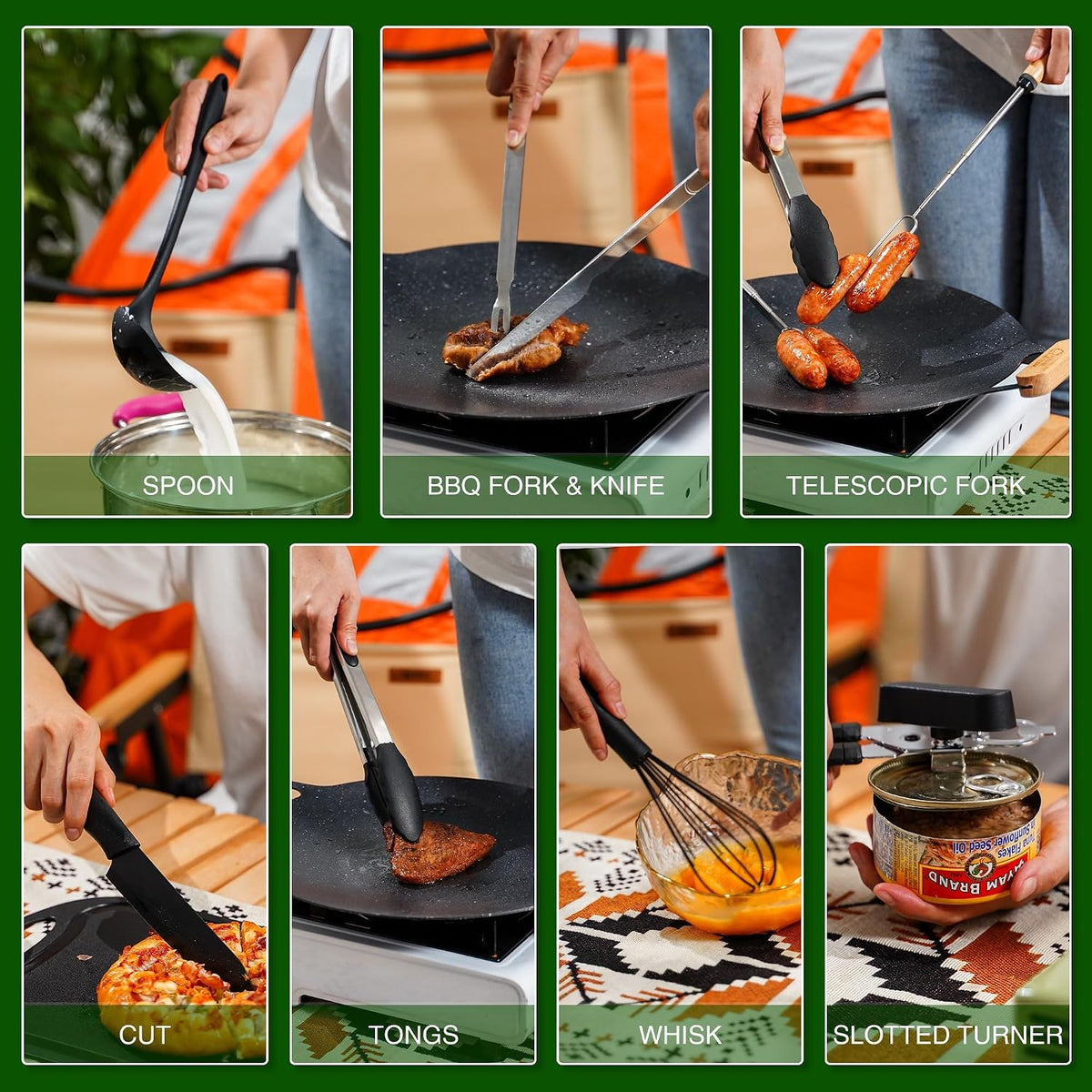 Wesqunie Camping Cooking Utensils Set, Cookware Set for Outdoor Hiking BBQ Stainless Steel & Silicone Mess Kit, Durable Outdoor Kitchen Gear for Hiking, RV, Picnic Grill & Travel Camping Meal Prep
