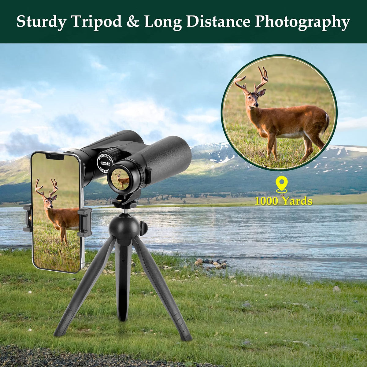 Adorrgon 12x42 High-Powered Binoculars for Adults with Phone Adapter & Tripod, BAK4 Prism Fully Multi-Coated Waterproof Binoculars for Bird Watching, Travel & Sports, 42mm