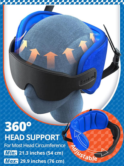 SARISUN Travel Pillows for Airplanes, Stable Head Support, Travel Essential Airplane Pillow with 3D Eye Mask, Seat Strap Secures to Headrest, Stop Bobblehead, for Long Flight Road Trip Sleeping, Black