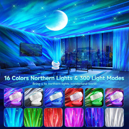 COOLNIGHT LED Aurora Sensory Light Galaxy Projector, 7-in-1 Northern Lights Star & Moon Projector with Bluetooth 5.3 Speaker, White Noise Sound Machine, Remote & Timer