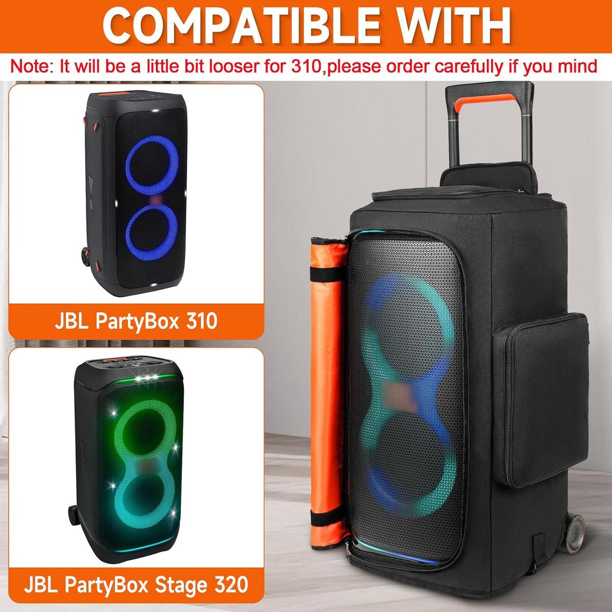 LEFOR·Z Speaker Case Compatible with JBL PartyBox 320/310,Bottomless Cover Portable Speaker Dust Cover Storage Bag Fits for JBL Party Box 320 for Outdoor Travel,Cover Only(Without Wheels and Pull Rod)