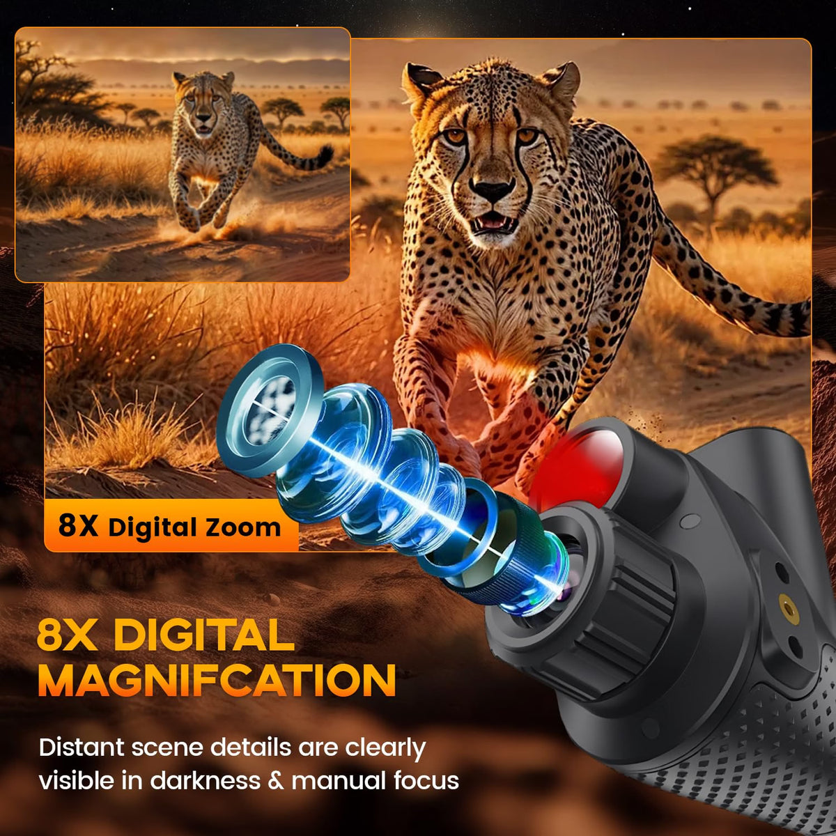 Wurapl 4K Night Vision Monocular for Adults, Digital Infrared Night Vision Device with Starlight Sensor, 7-Level IR Brightness, 8X Digital Zoom, 300–400M Viewing Range, IP54, for Hunting, Wildlife & Outdoor Use