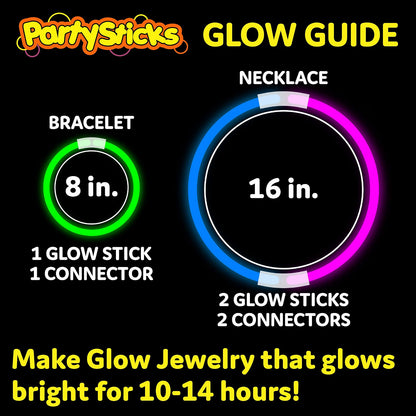 PartySticks Glow Sticks Party Supplies 100-Pack, 8-Inch Multicolor Glow Sticks with Connectors, Waterproof Light-Up Party Favors, Glow Bracelets & Necklaces