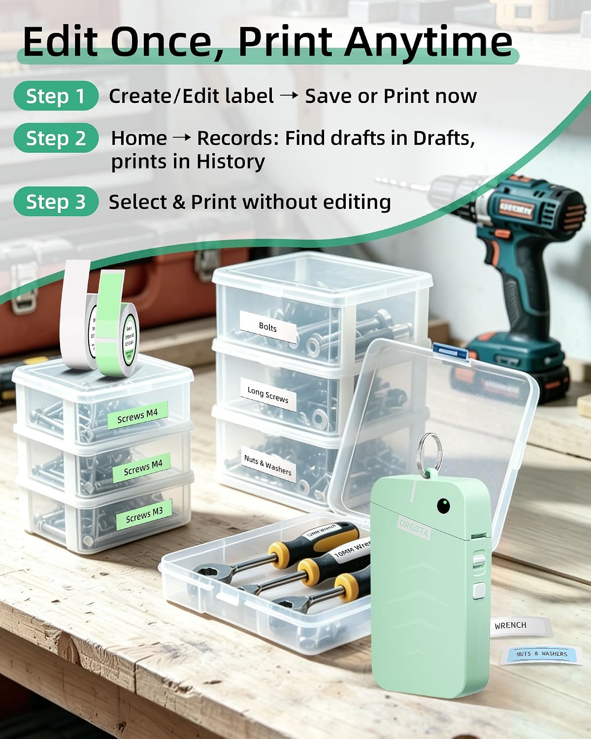 ORGSTA S001 Bluetooth Thermal Label Maker Green