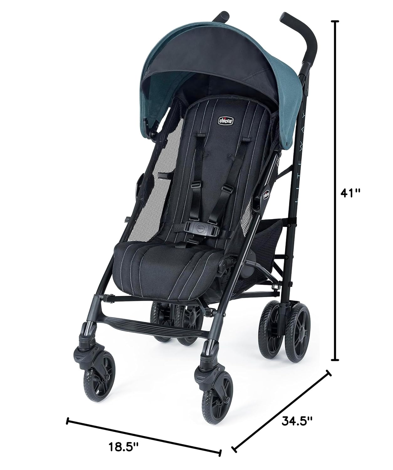 Chicco Liteway Stroller, Compact Fold Baby Stroller with Canopy, Lightweight Aluminum Frame Umbrella Stroller for Babies & Toddlers up to 40 lbs, Arctic/Blue