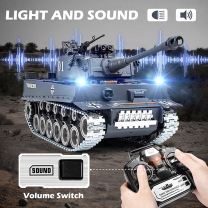 Supdex 1:18 RC Tiger I Military Tank, Alloy Metal Tracks & Wheels, 2.4GHz Remote Control Tank with Smoke, Sound & Lights, Rechargeable Toy Vehicle for Ages 8+, Grey
