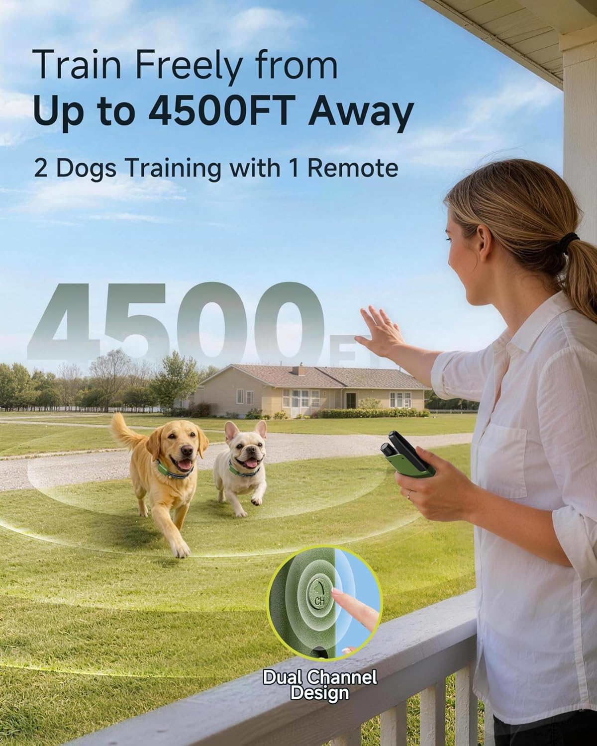 HapTop Dog Training Collar with Remote, 4500FT Range, Adjustable Training Collar for Dogs 10-120 lb, Green