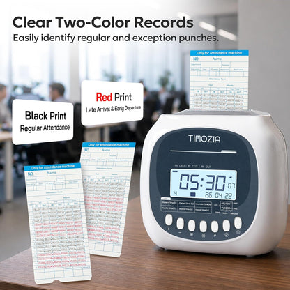 Time Clock for Employees Small Business, 6 U.S. Time Zones, Automatic Daylight Saving & Auto Time Update, Punch Card Time Recorder with 6 Punches Per Day-50 Time Cards and 2 Ribbons (White-3)