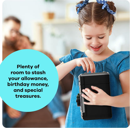 Imagineers KiddieVault Electronic Piggy Bank for Kids, Money Saving Box with Secret Passcode, Automatic Bill Feeder, Lights & Sounds, ATM Safe Toy, Black & Silver