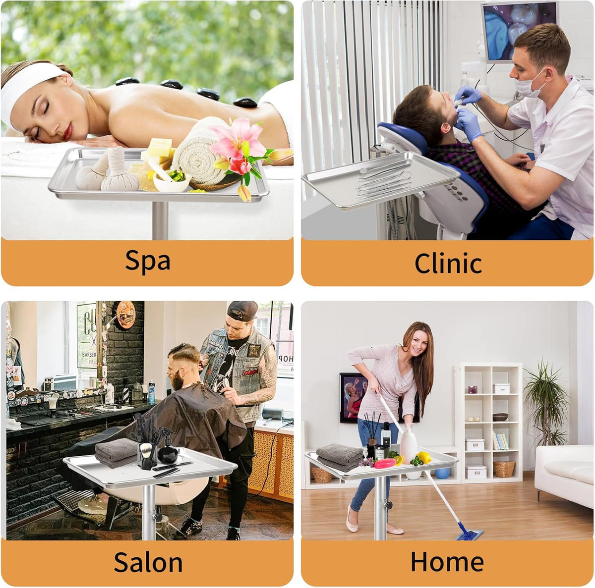 Salon Tray on Wheel, Metal Mayo Stand Tray, Use As Medical Tray, No-Rusting Rolling Tattoo Tray, Adjustable Hair Stylist Tray(Silver)